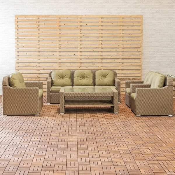 Durable HDPE Rattan Sofa Set by LOCCUS, 4-piece patio sectional with washable cushions and glass table.