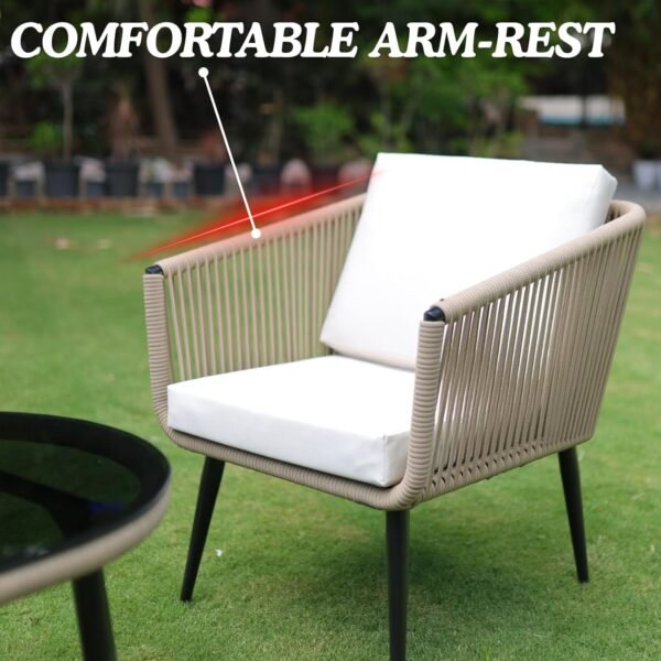 LOCCUS Outdoor 4 Seater Rope Sofa Set | All-Weather Resistant Cushions | Glass Top Center Table - Image 6