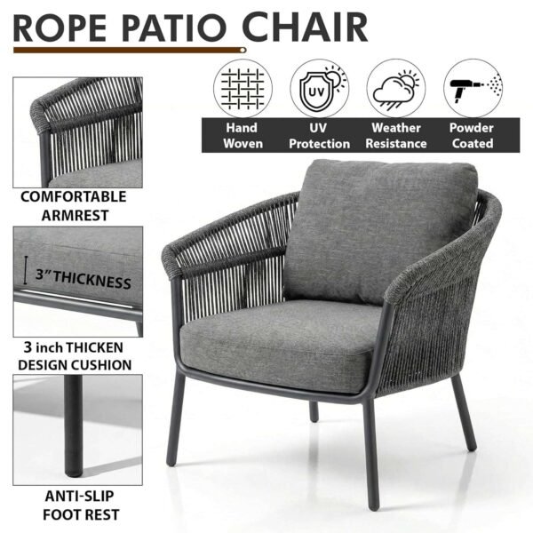 LOCCUS 4 Seater Outdoor Sofa Set with Center Table | Braid & Rope Garden Patio Conversation Furniture - Image 4