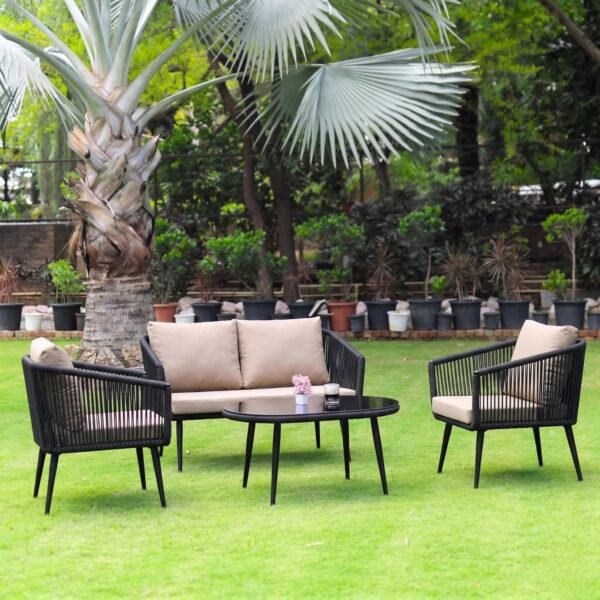 LOCCUS Outdoor Rope 4-Seater Sofa Set with Glass Top Table - Image 6