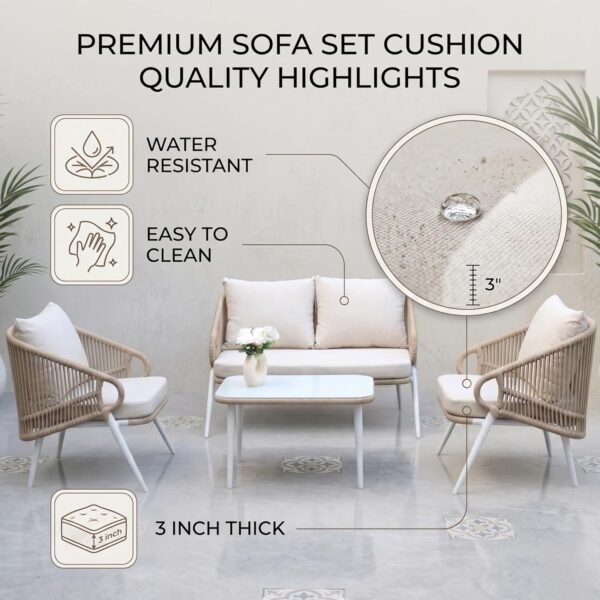 LOCCUS 4-Piece Outdoor & Indoor Rope Sofa Set with Waterproof Cushions - Image 4