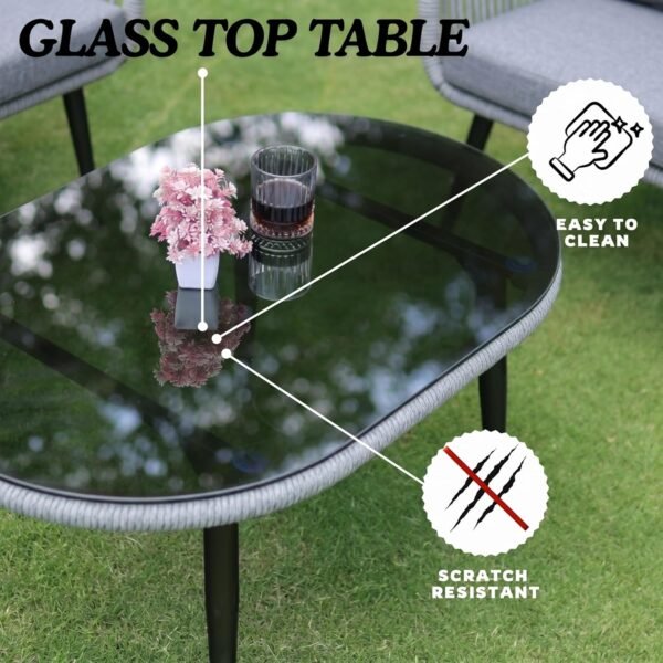 LOCCUS Outdoor 4-Seater Sofa Set with Glass Top Table & Water-Repellent Cushions - Image 8