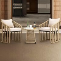 Serene 3-Piece Outdoor Rope Patio Bistro Set with Glass Top Table